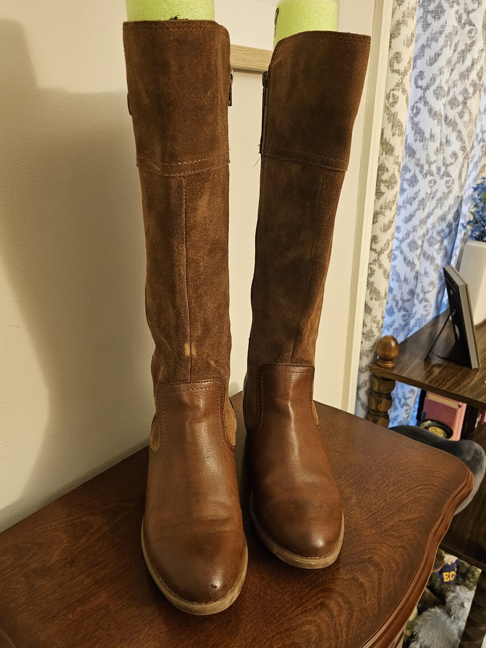 Brown Women's Knee-High Leather & Suede Boots